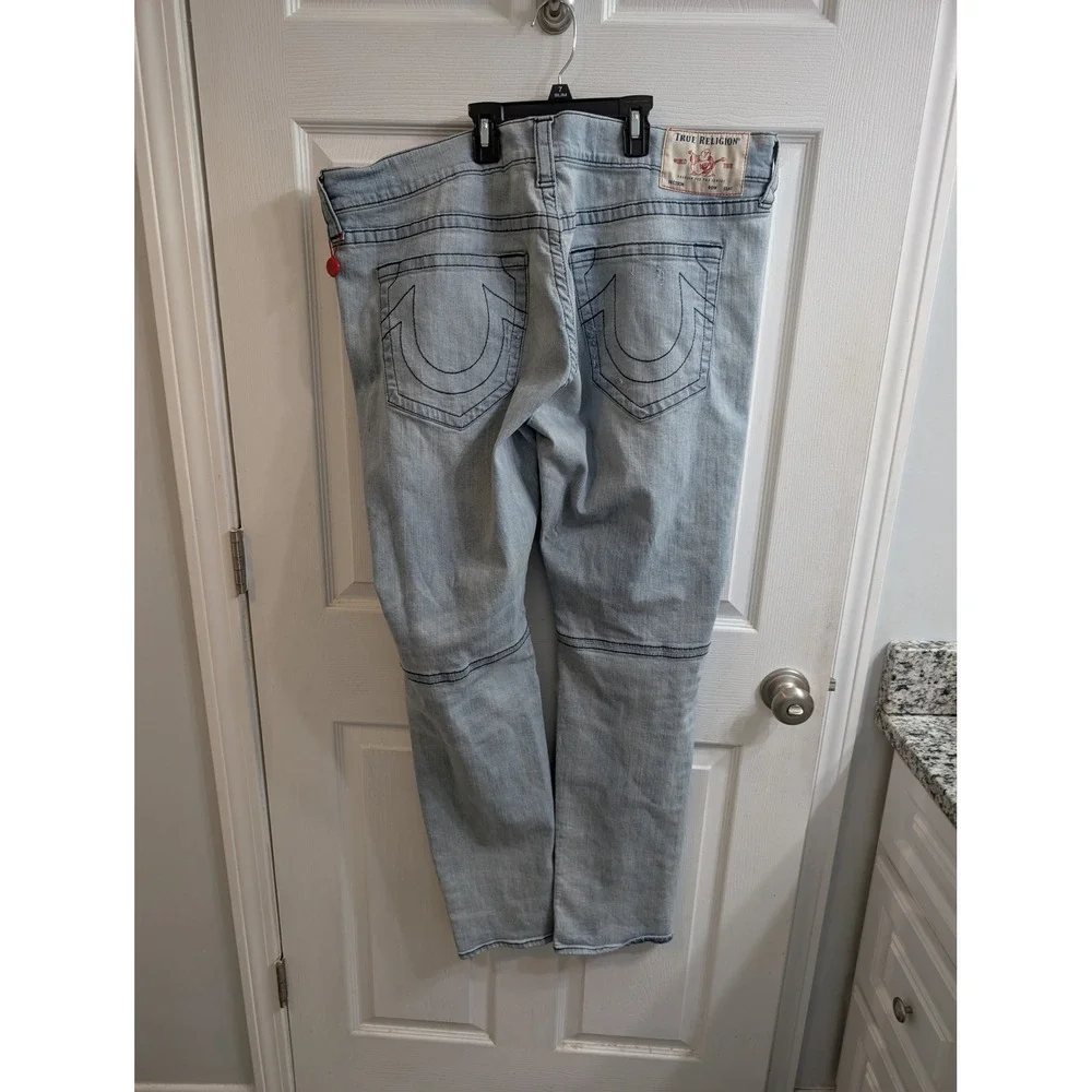 True Religion Men's Light Wash Moto Jeans Distressed Designer‎ Denim - Size 40